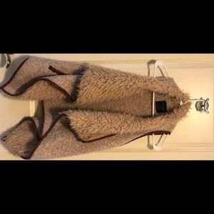 Faux Fur Vest with Faux Leather Trim